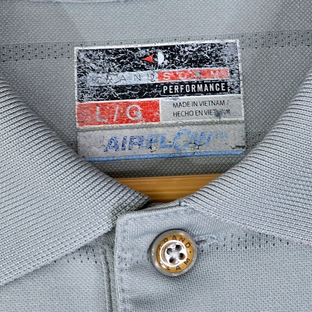 Grand Slam Performance Airflow Mens Large Gray Textured Striped Polo‎ Shirt - Picture 3 of 8